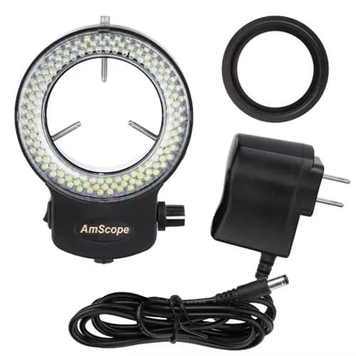 AmScope LED-144B-ZK 144-LED Ring Light for Microscopes 60mm Inner Diameter | Variable Intensity Shadow-Free Illumination thumbnail 1