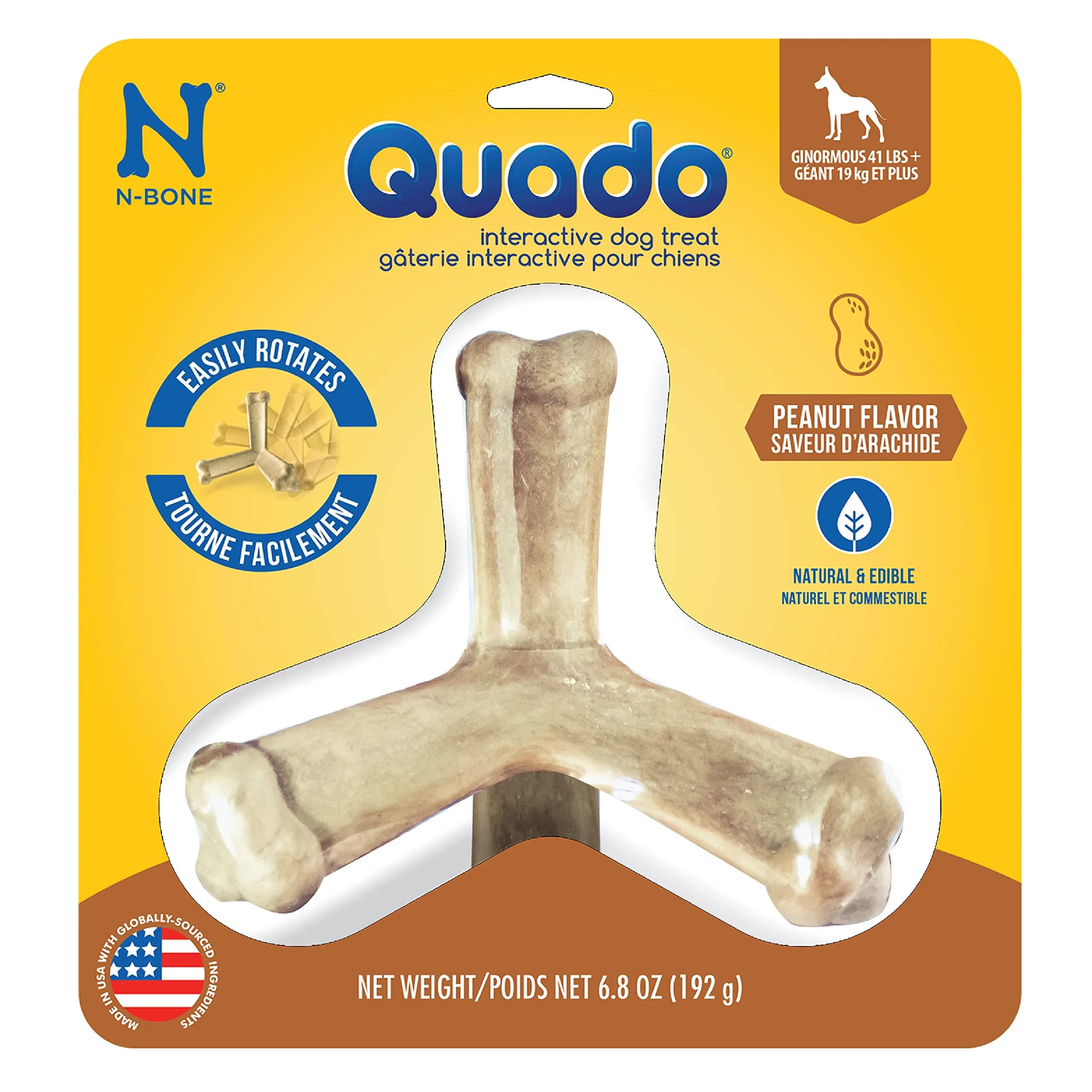 N-Bone Quado Edible Dog Chew Peanut Flavor | Organic Interactive Bone for Oral Health - main product image