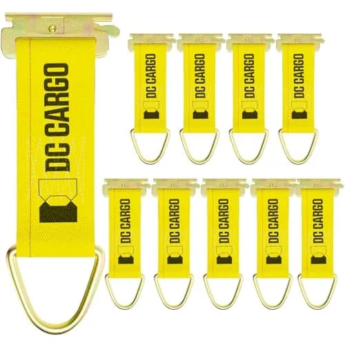 DC Cargo Mall E-Track Rope Tie-Offs, 2" x 6" Tie Down Straps - 10 Pack, with D Ring (3000Lbs Break Strength), E Tack Accessories for Load Securement in Pickups, Trailers, Trucks, Boats, Vans, Cars thumbnail 1