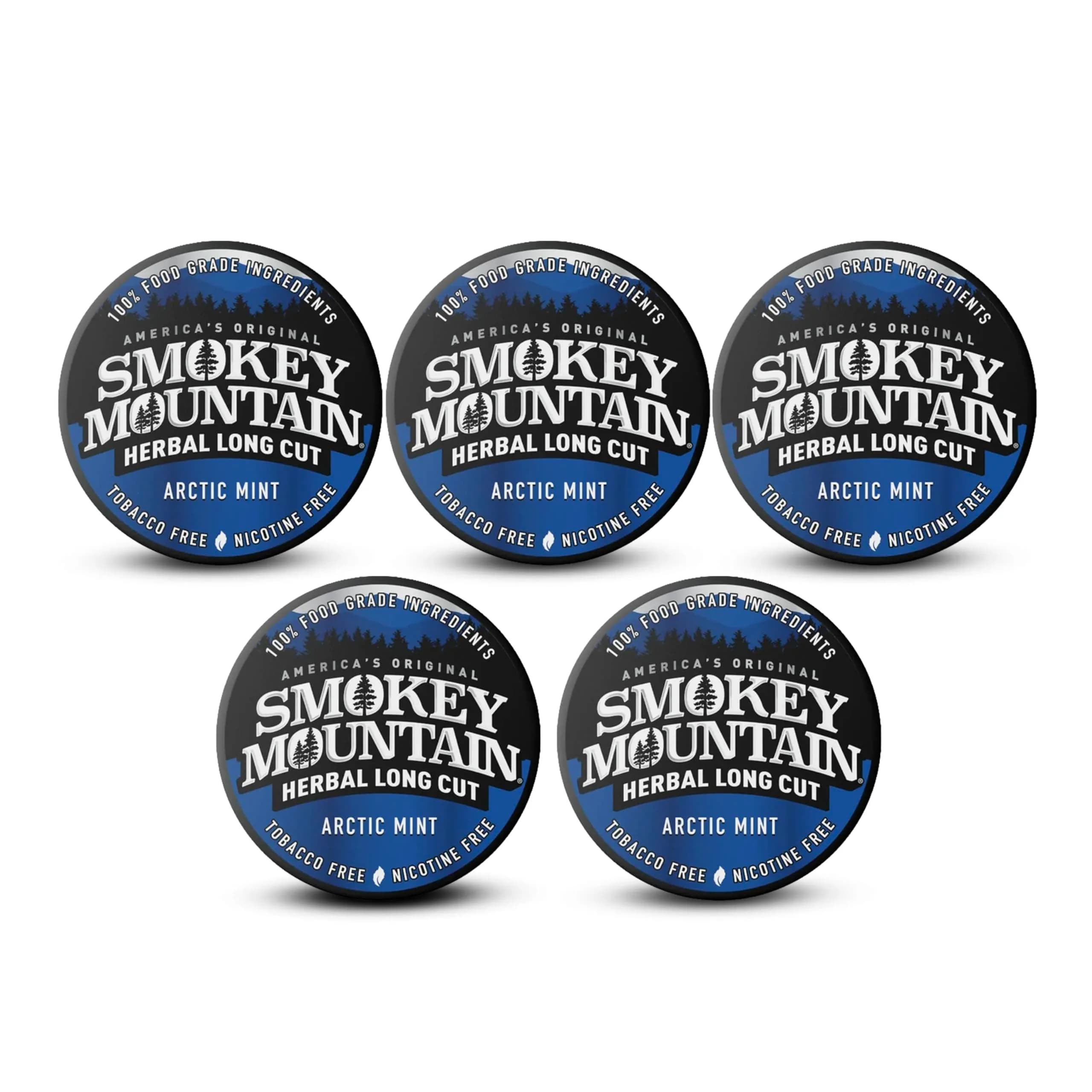 Smokey Mountain Herbal Long Cut Classic, 5 Can Box | Tobacco-Free, Nicotine-Free Herbal Snuff — Arctic Mint