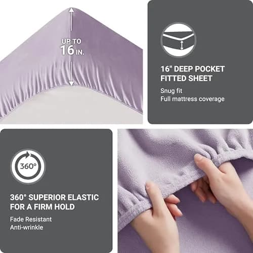 True North by Sleep Philosophy Micro Fleece Sheets Twin Size Bed Set 3 Piece Lavender | Ultra-Soft Cozy Winter Bedding thumbnail 4