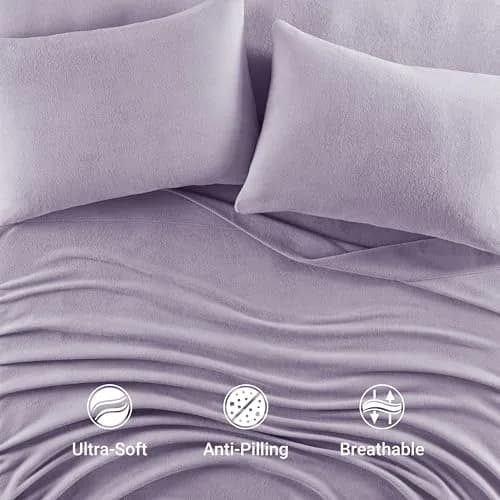 True North by Sleep Philosophy Micro Fleece Sheets Twin Size Bed Set 3 Piece Lavender | Ultra-Soft Cozy Winter Bedding thumbnail 3