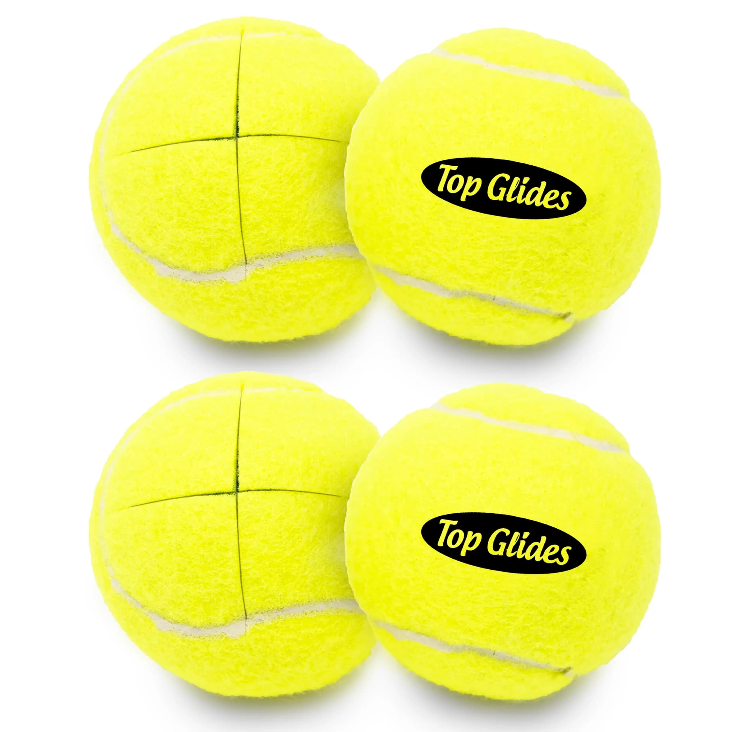 Top Glides Precut Walker Tennis Ball Glides - Yellow - 2 Pairs | Durable Rubber Replacement for Walkers