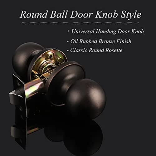 Probrico Passage Door Knobs without Key in Oil Rubbed Bronze, 1 Pack | Adjustable Latch for 2-3/8" or 2-3/4" Backset thumbnail 5