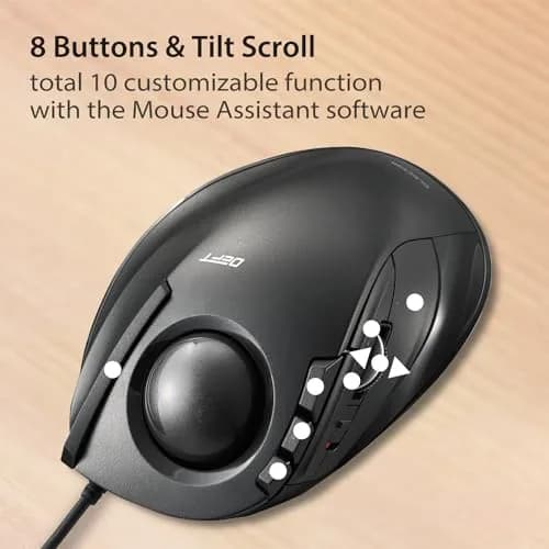 ELECOM DEFT Trackball Mouse Wired Finger Control 8-Button Function 94.7mm x 124.4mm x 47.9mm thumbnail 5