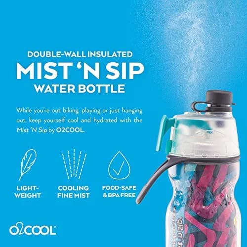 O2COOL Mist N Sip 20 oz Misting Sports Reusable Water Bottle Baseball | Insulated, BPA-Free, Leak-Proof thumbnail 4