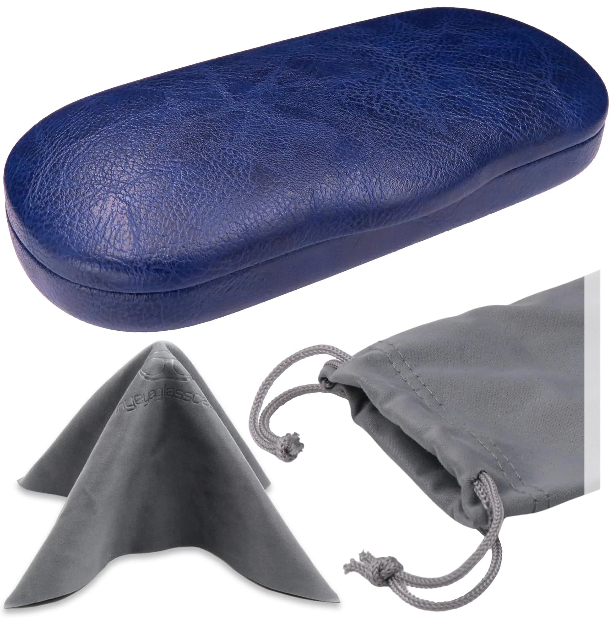 MyEyeglassCase Small to Medium Frame Hard Eyeglass Case | Microfiber Cloth & Pouch — As196 Blue With Cloth
