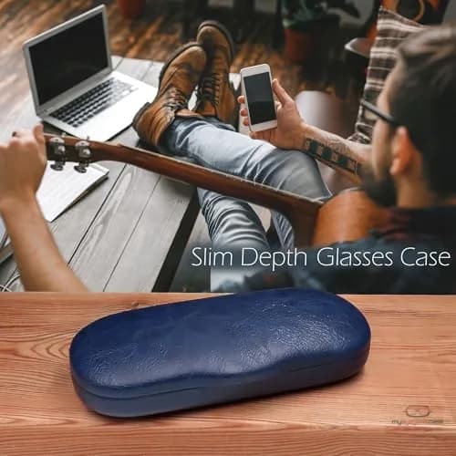 MyEyeglassCase Men Hard Eyeglass Case | Slim Navy Blue Shell for Small to Medium Frames thumbnail 2