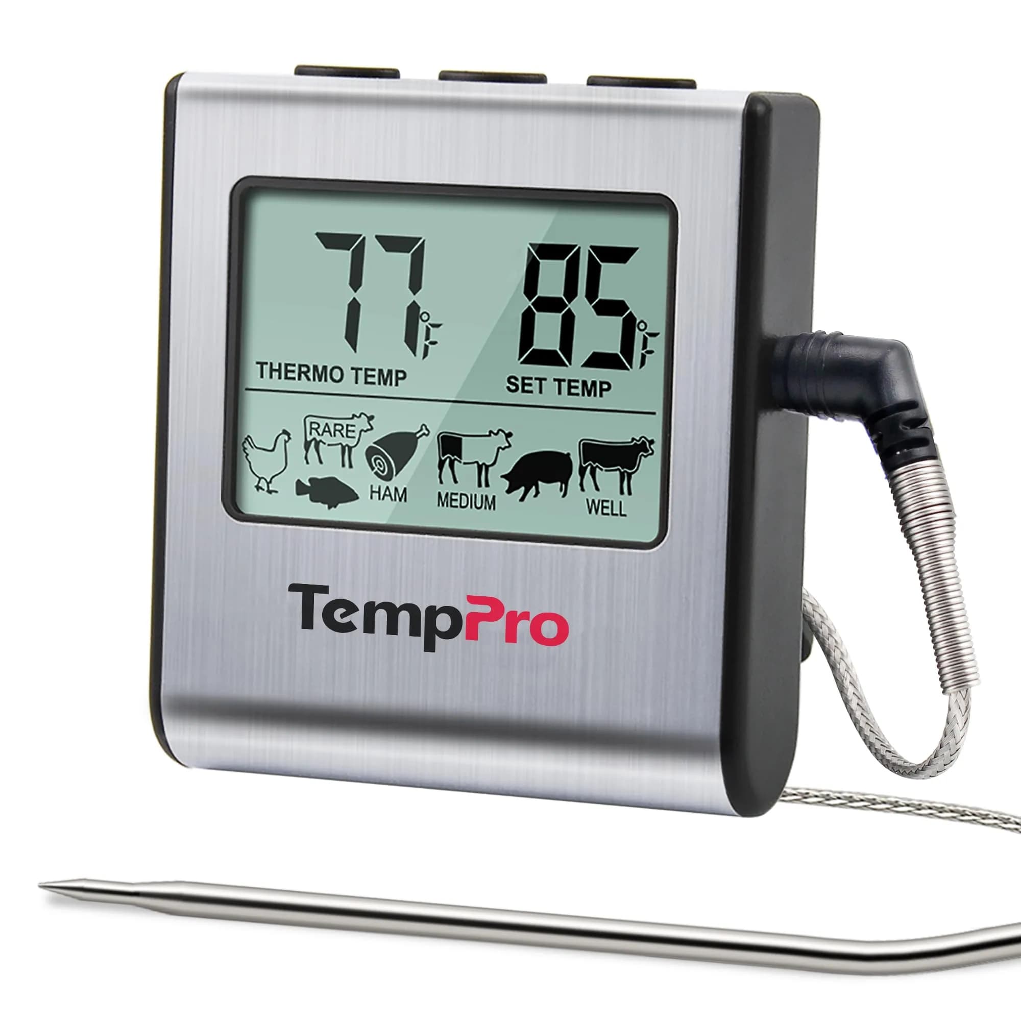 TempPro TP16 Large LCD Digital Meat Thermometer with Stainless Steel Probe | Cooks Meats Perfectly Every Time