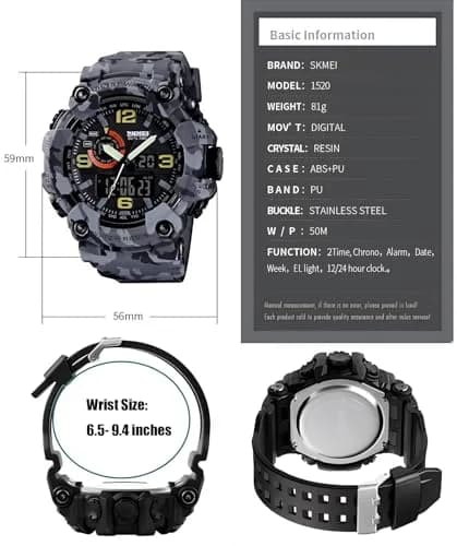 Gosasa Men's Multi-Function Military Sports Watch 51mm (2.01 in) | Dual Time Analog-Digital Alarm Chronograph thumbnail 6