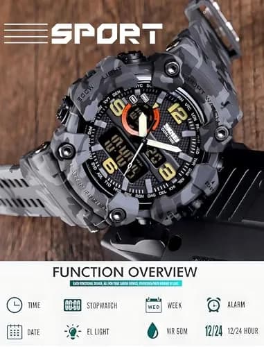 Gosasa Men's Multi-Function Military Sports Watch 51mm (2.01 in) | Dual Time Analog-Digital Alarm Chronograph thumbnail 3