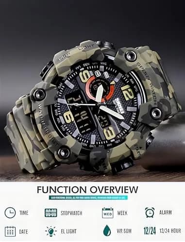 Gosasa Men's Large Face Outdoor Sports Watch 56mm (2.2in) | Dual Time Analog-Digital Display thumbnail 5