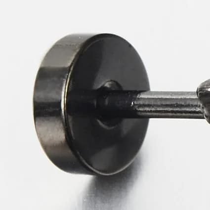 COOLSTEELANDBEYOND Black Fake Plug Earrings for Men Women | Stainless Steel Faux Gauge Stud Earrings 16MM thumbnail 4