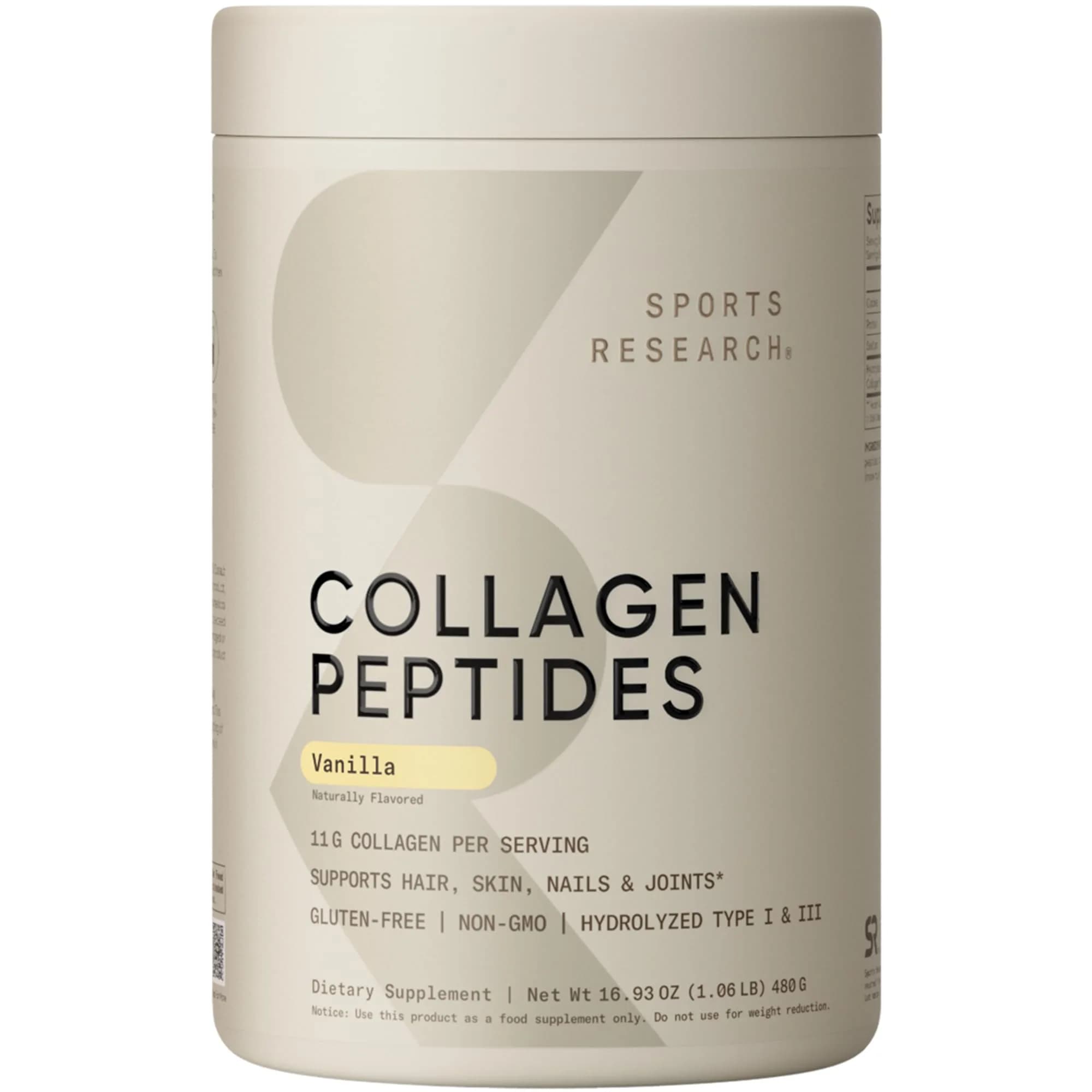 Sports Research Collagen Peptides Protein Powder 2lb (907g) | Hair, Skin & Joint Support — Vanilla / 1 Pound