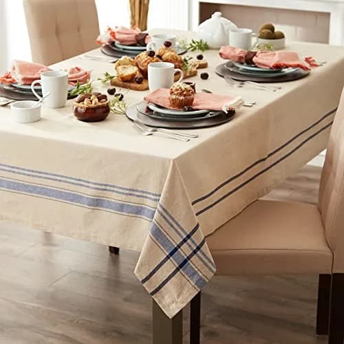 DII French Stripe Farmhouse Style Round Tablecloth 70" | Elegant Cotton Design for All Seasons thumbnail 5