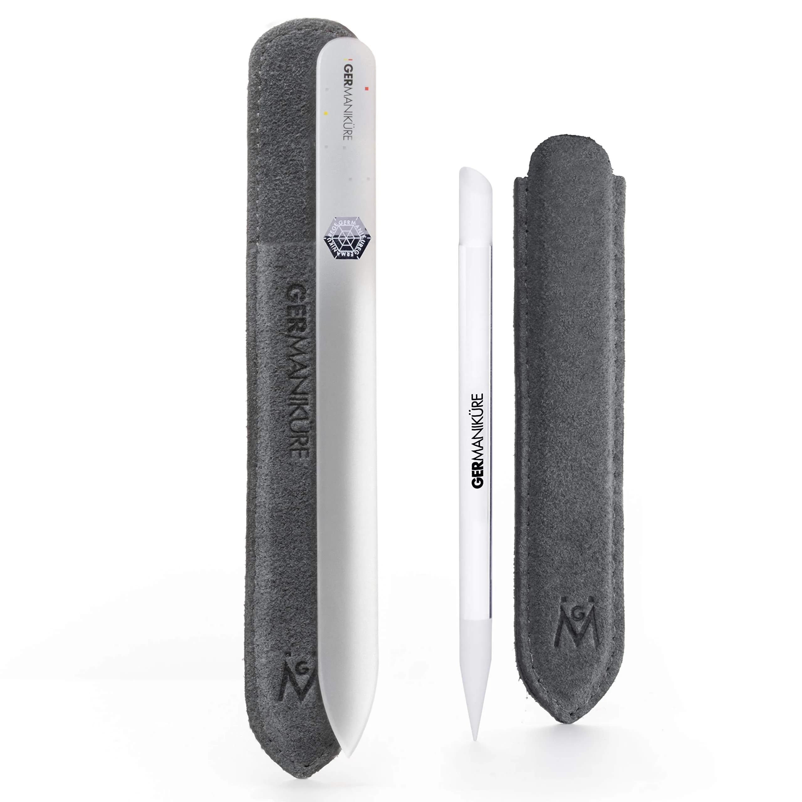 GERmanikure Glass Nail File & Cuticle Pusher Duo, White Nail File | Handcrafted Czech Glass for Natural & Acrylic Nails - main product image