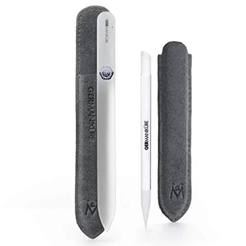GERmanikure Glass Nail File & Cuticle Pusher Duo, White Nail File | Handcrafted Czech Glass for Natural & Acrylic Nails thumbnail 1