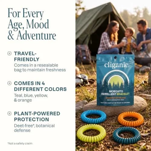 Cliganic Natural Mosquito Repellent Bracelets for Kids & Adults, 10 Pack | DEET-Free Essential Oil Bands thumbnail 2