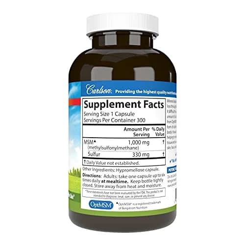 Carlson M-S-M Sulfur 1000 mg | Vegetarian Capsules for Joint & Skin Health thumbnail 2
