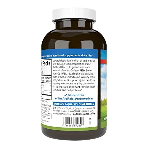 Carlson M-S-M Sulfur 1000 mg | Vegetarian Capsules for Joint & Skin Health thumbnail 3