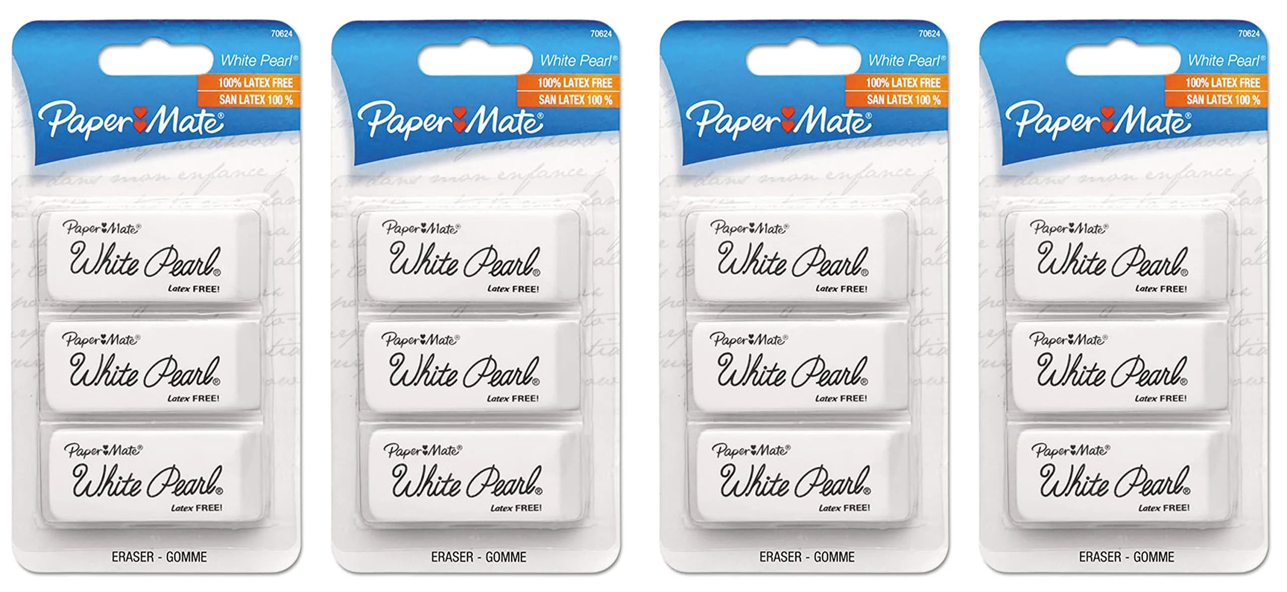 Paper Mate White Pearl Latex-Free Plastic Eraser Pack of 4 | Precise, Smudge-Resistant Correction Tool - main product image