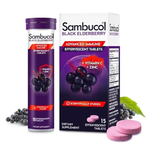 Sambucol Black Elderberry Effervescent Tablets 15 Count | Immune Support with Vitamin C & Zinc thumbnail 1