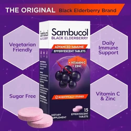 Sambucol Black Elderberry Effervescent Tablets 15 Count | Immune Support with Vitamin C & Zinc thumbnail 4