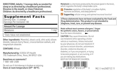 SFI Health Melatonin Lozenge 60 Dissolvable Tablets | Fast-Acting Sleep Support Cherry Flavor thumbnail 5