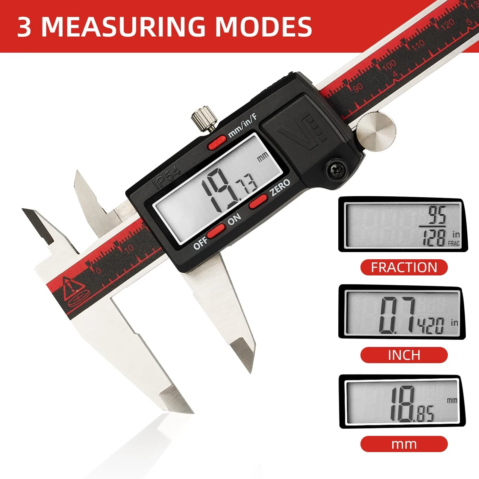 VINCA IP54 Grade Digital Caliper, DCLA-0605 6 Inch/150mm, Inch/Millimeter/Fraction Conversion, Stainless Steel, Large LCD Screen thumbnail 2