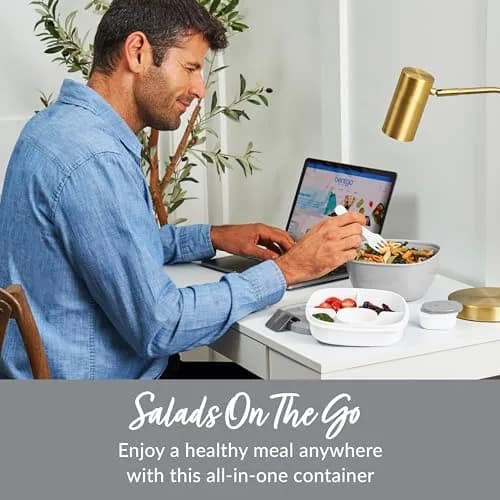 Bentgo Gray 54 oz Salad Container with 4-Compartment Tray | Leak-Proof Dressing Container & Reusable Fork thumbnail 2