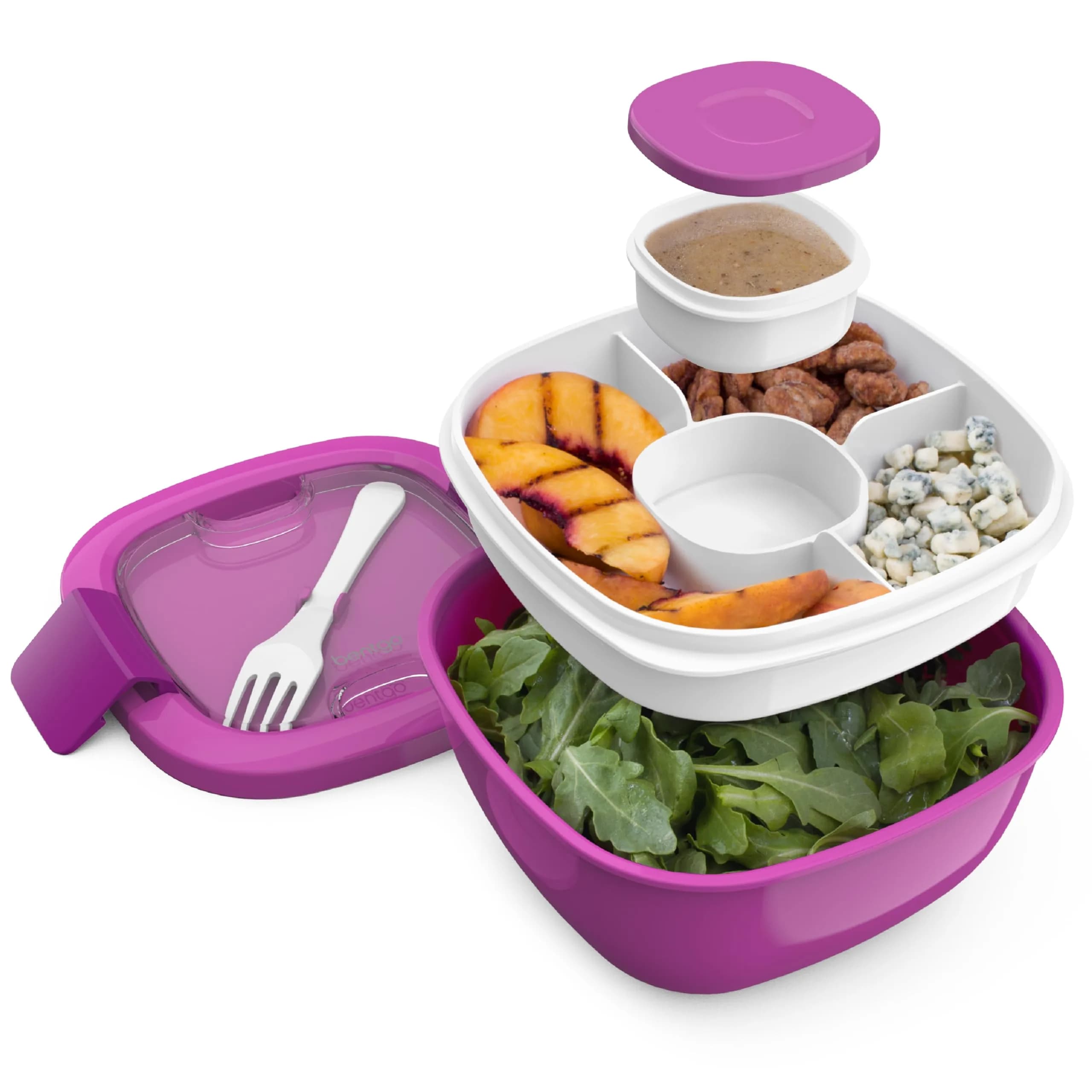 Bentgo Salad Container Purple 1.59 L (54 oz) | Leak-Proof Meal Prep Lunch Box with Toppings Tray & Fork