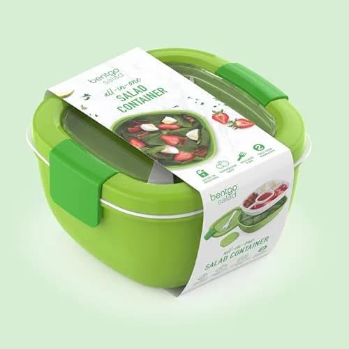 Bentgo Salad Container Green 54 oz | Leak-Proof Meal Prep Lunch Box with 4-Compartment Tray & Fork thumbnail 8