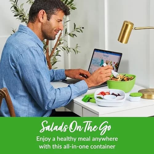 Bentgo Salad Container Green 54 oz | Leak-Proof Meal Prep Lunch Box with 4-Compartment Tray & Fork thumbnail 2