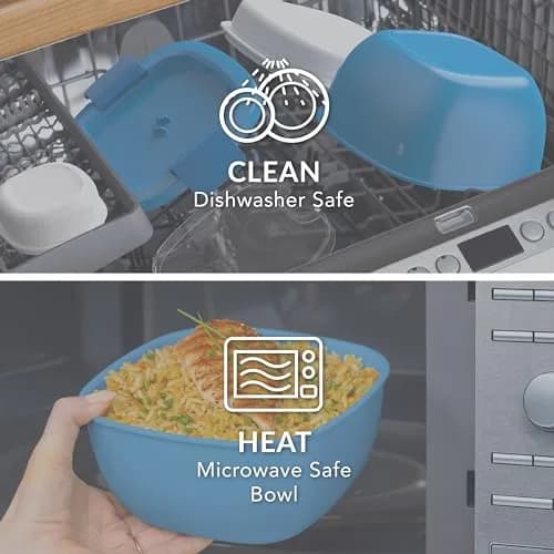 Bentgo Salad Container Blue 1.6L (54 oz) | Leak-Proof Lunch Bowl with 4-Compartment Toppings Tray & Fork thumbnail 5