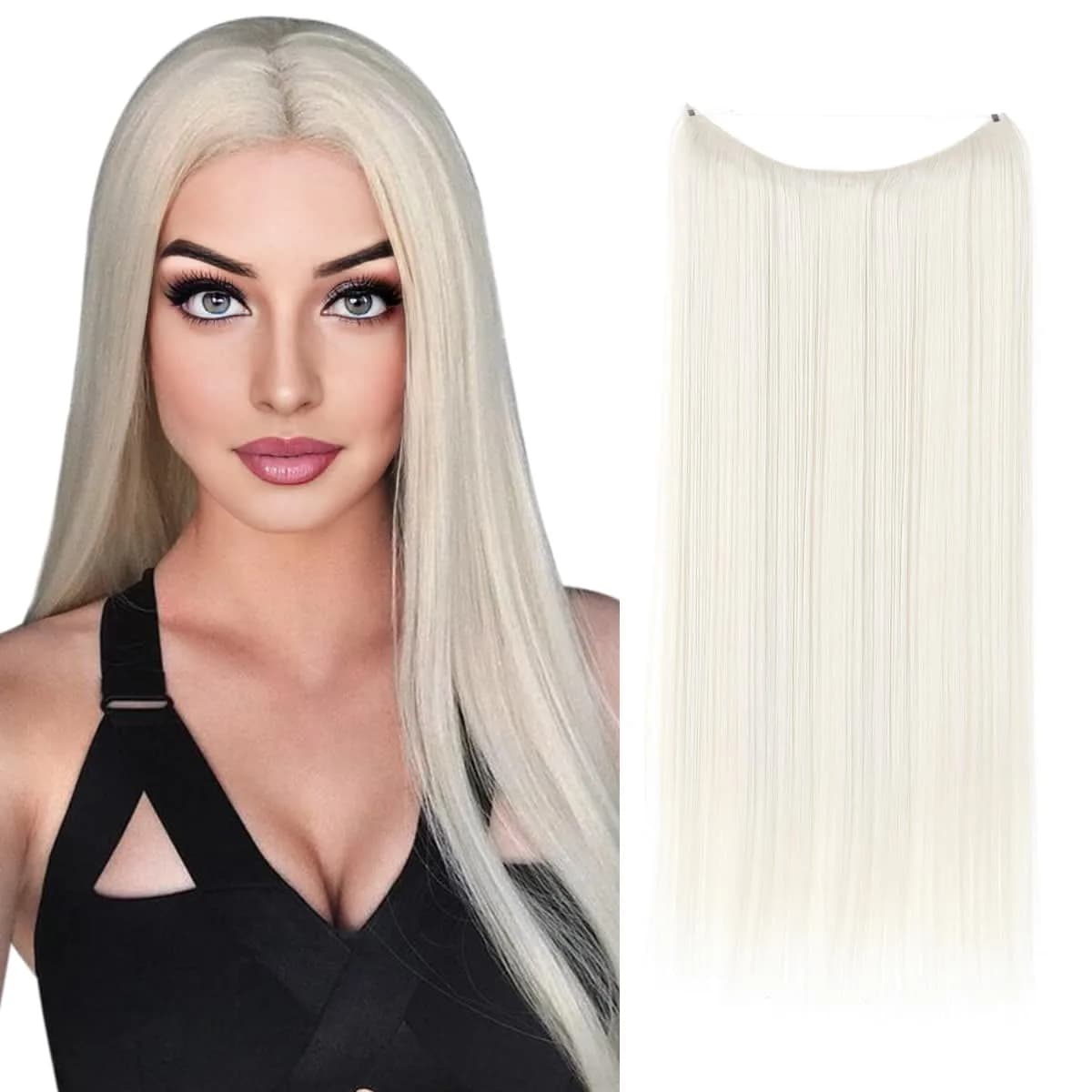 SARLA Invisible Wire Hair Extensions Dirty Blonde Straight Synthetic Hairpieces 14 inch (35.56 cm) | Heat Resistant Hair Extension for Women — Platinum Blonde / 22 Inch