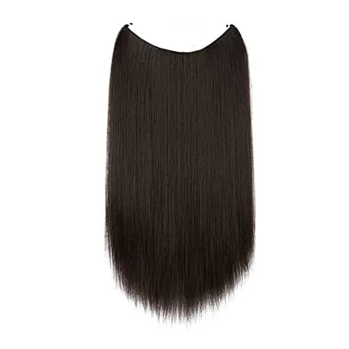 SARLA Invisible Wire Hair Extensions Straight Long Synthetic Hairpieces 22 Inch Black Brown | Adjustable Transparent Headband for Women thumbnail 2