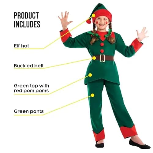 fun shack Kids Elf Costume Christmas Outfit S | Complete North Pole Helper Look with Comfort thumbnail 2
