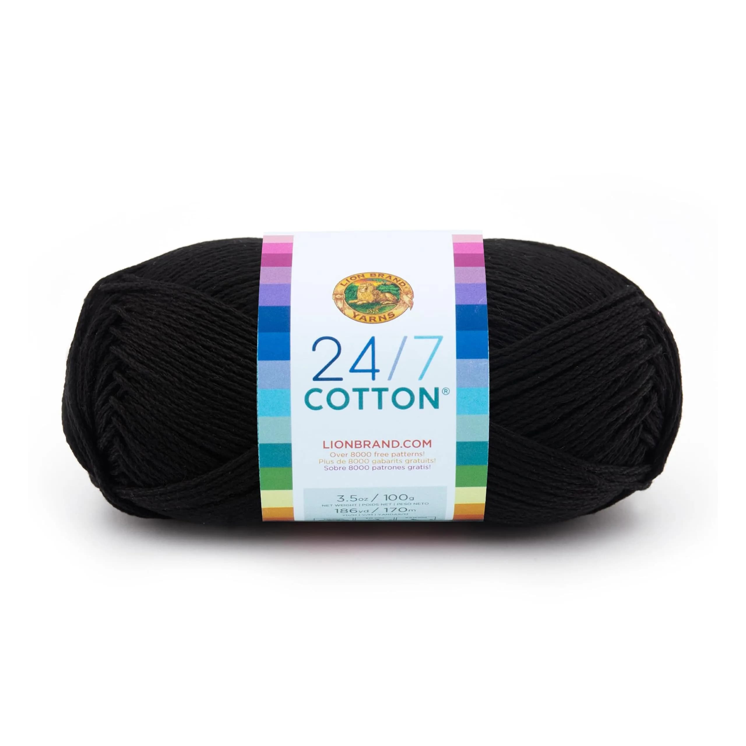 Lion Brand Yarn 24/7 Cotton Yarn Goldenrod 100g (3.5oz) | Mercerized Cotton for Crochet & Knitting — Black