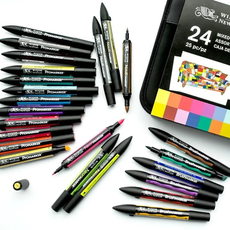 Winsor & Newton Promarker Set of 24 Mixed Markers | Alcohol-Based Ink for Illustration & Crafts thumbnail 2