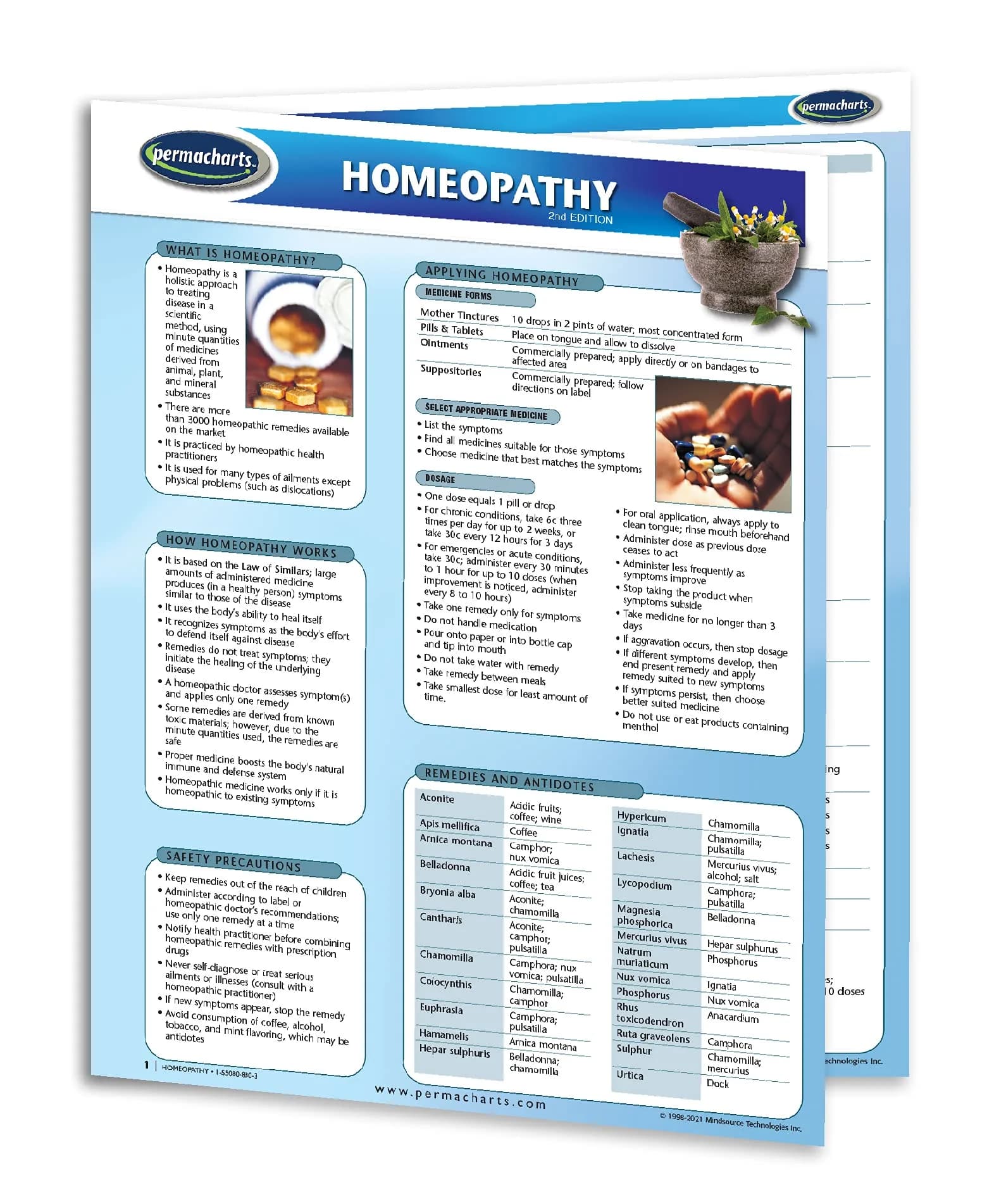 Permacharts Homeopathy Alternative Medicine Guide - Quick Reference Chart, 4 Pages, Laminated, Multicolor — Multicolor