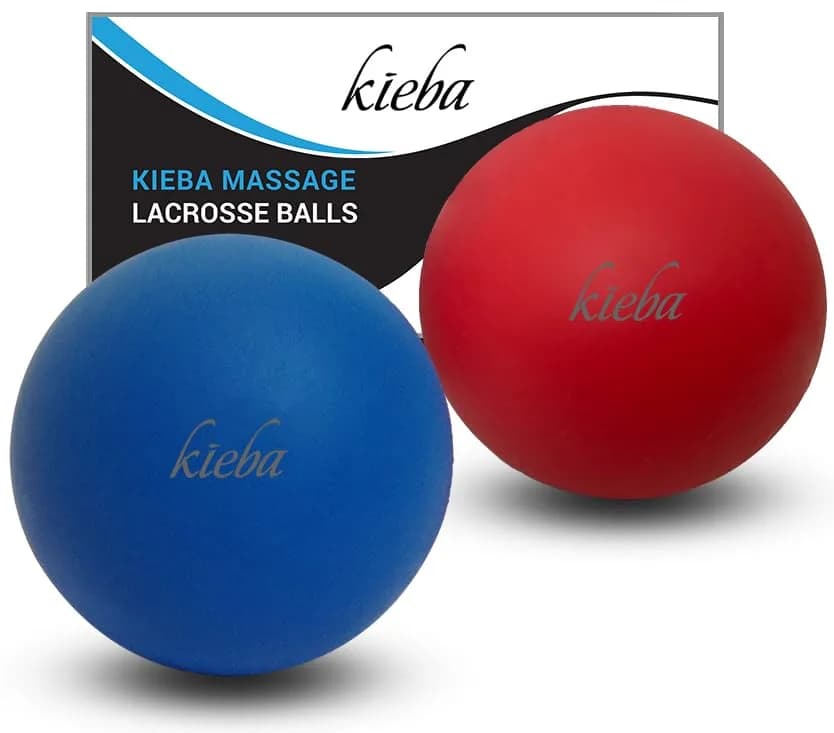 Kieba Massage Lacrosse Balls (2.5 in / 6.35 cm) for Myofascial Release, Trigger Point Therapy, Muscle Knots, Yoga Therapy | Set of 2 Firm Balls (Blue and Red) thumbnail 2