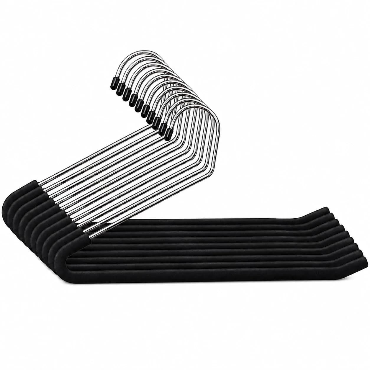 Huji Heavy Duty Open Ended Chrome Trouser Hangers Set of 10 | Space-Saving Closet Organizer - main product image