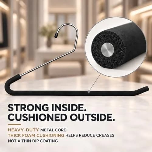 Huji Heavy Duty Open Ended Chrome Trouser Hangers Set of 10 | Space-Saving Closet Organizer thumbnail 4