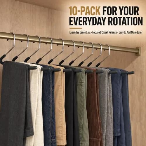 Huji Heavy Duty Open Ended Chrome Trouser Hangers Set of 10 | Space-Saving Closet Organizer thumbnail 2