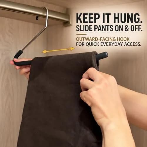 Huji Heavy Duty Open Ended Chrome Trouser Hangers Set of 10 | Space-Saving Closet Organizer thumbnail 3