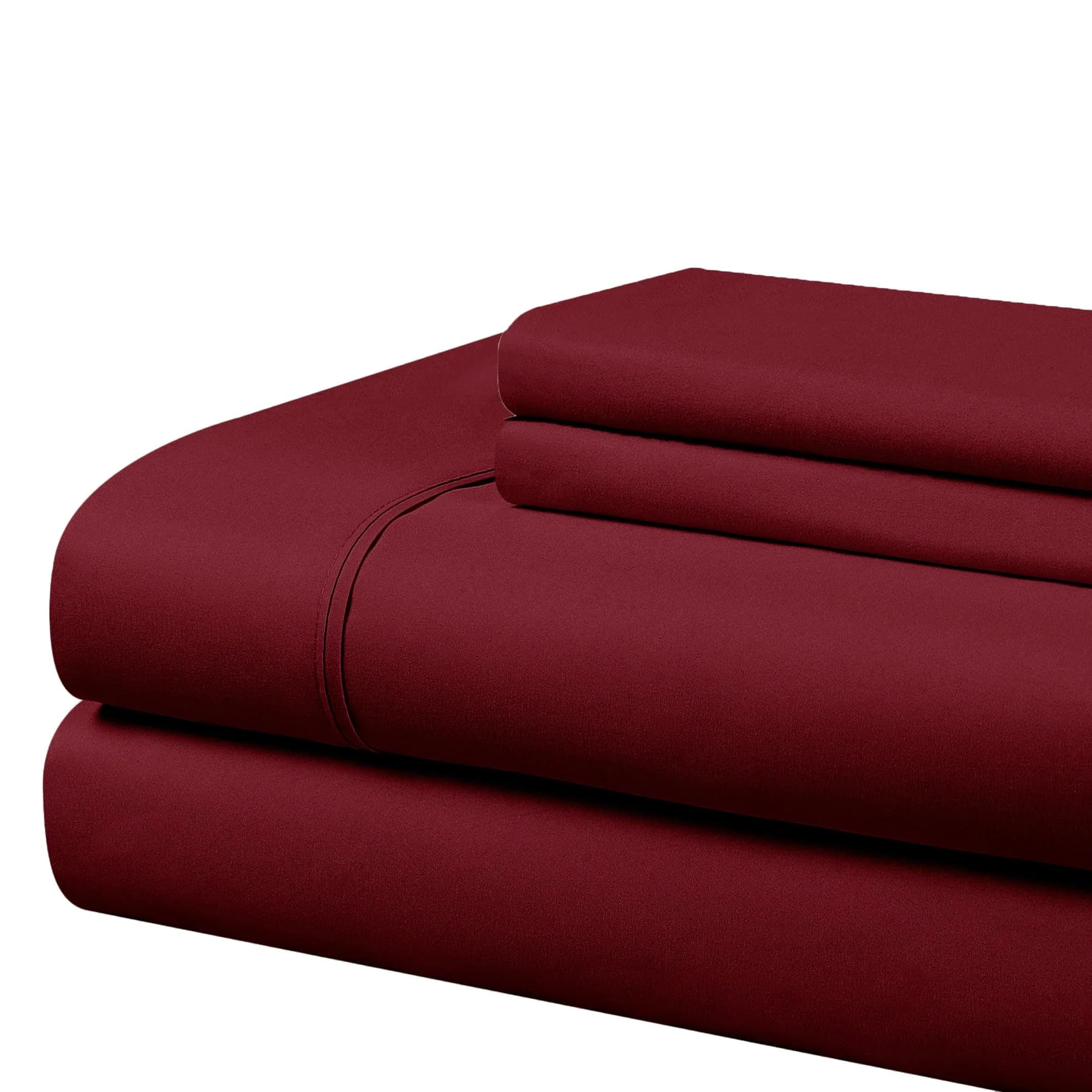 Cathay Home Full Bedding Sheet Set | Ultra Soft Hypoallergenic Wrinkle Resistant Microfiber — Burgundy
