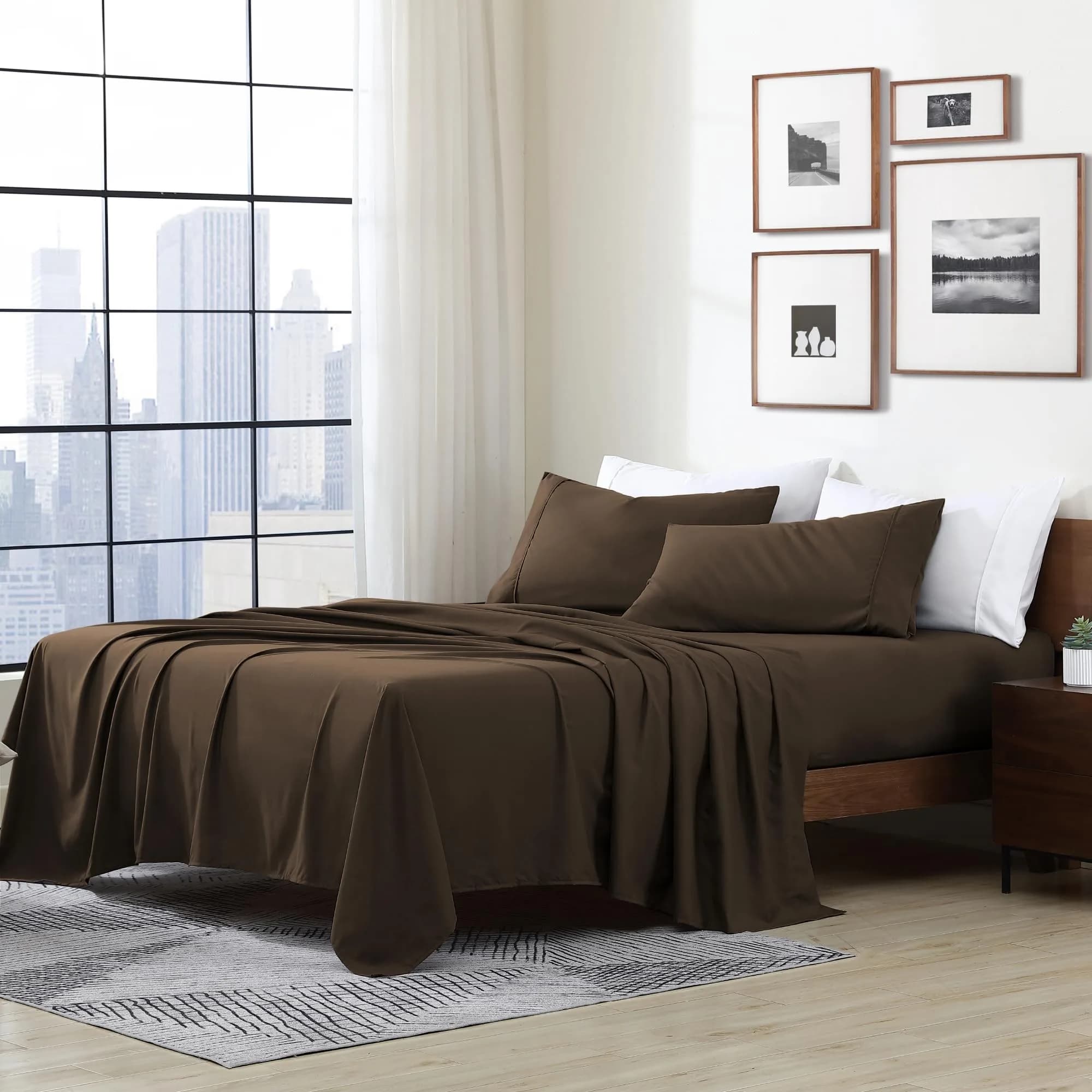 Cathay Home Full Bedding Sheet Set | Ultra Soft Hypoallergenic Wrinkle Resistant Microfiber — Brown / Full