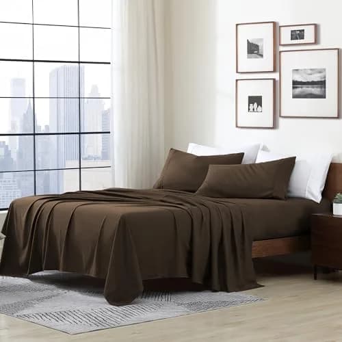 Cathay Home Full Sheet Set 156cm x 203cm (61.4" x 80") | Ultra-Soft Microfiber Brown Bedding thumbnail 1