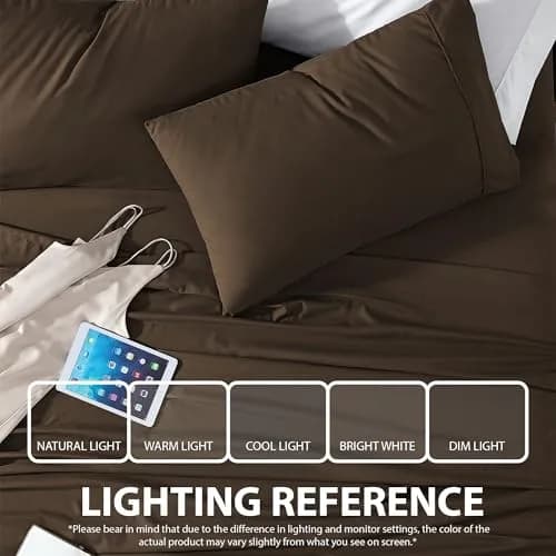 Cathay Home Full Sheet Set 156cm x 203cm (61.4" x 80") | Ultra-Soft Microfiber Brown Bedding thumbnail 4