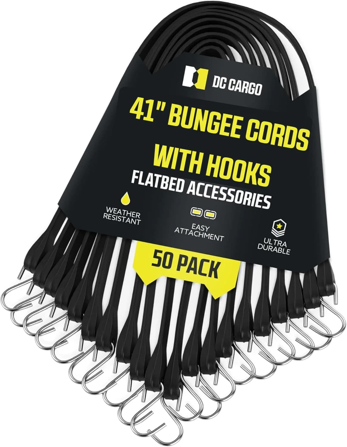 DC Cargo Mall 41" Natural Rubber Tarp Straps with S-Hooks, Pack of 50 | Cold Climate Cargo Securement - main product image